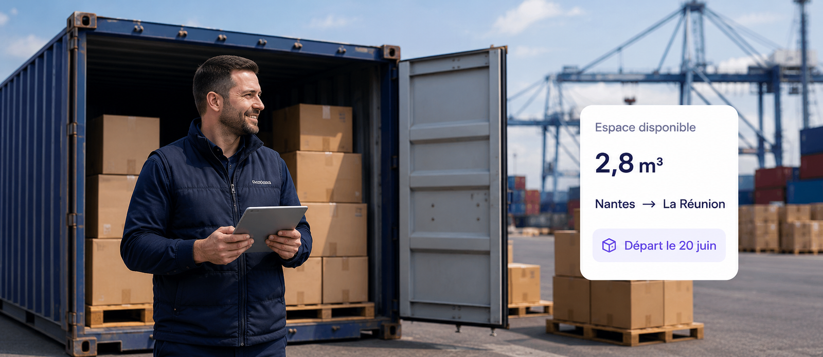 Personne devant un conteneur maritime avec de l’espace disponible